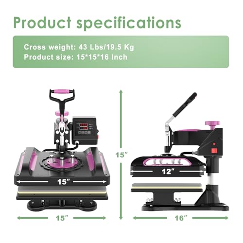 Seeutek Pro 5 in 1 Heat Press Machine 12x15 inch 360-Degree Swing Away Digital T Shirt Pressing Machine Multifunction Heat Transfer Sublimation Combo - WoodArtSupply