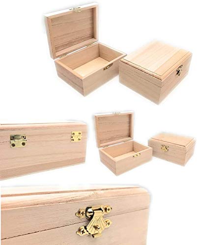 12 Pc Rectangle Unfinished Wood Box Natural DIY Craft Stash Boxes with Hinged Lid and Front Clasp for Arts Hobbies