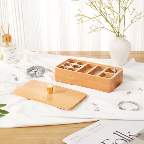 Yhwocd Wooden Stackable Jewelry Box with Lid, Wood Stackable Jewelry Trays, Jewelry Holder Organizer for Earrings, Rings, Necklace, Pendant, Yhwocd