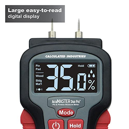 Calculated Industries 7445 AccuMASTER Duo Pro Pin & Pinless Moisture Meter Detects Hidden Leaks and Moisture | Combo Non-invasive Pad + Pin Sensors | - WoodArtSupply