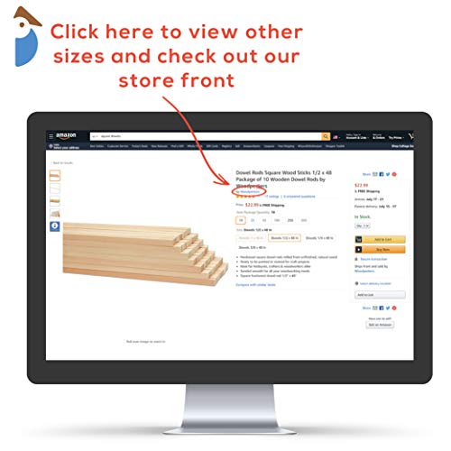 Wood Square Dowel Rods 1 inch x 48 Pack of 25 Wooden Craft Sticks for Crafts and Woodworking by Woodpeckers Woodpeckers