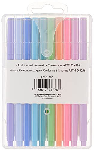 Uchida Of America 4300-10C 10-Piece 0.3 Point Size Le Pen Drawing Pen Set, Blue, Orange, Lavender, Pink, Light Blue Uchida of America