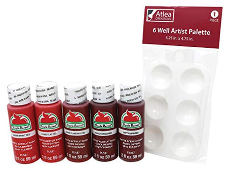 Apple Barrel"Red" Acrylic Paint Set & Complimentary Palette - Bright, Flag, Flamenco, Tuscan, Barn Red Colors (5 Bottles, 2 Ounces Each) Atlea Creations