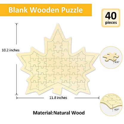 Blank Puzzle Maple Shape with 40 Pieces to Draw on, Make Your Own Fall Leaf Puzzle, Blank Wooden Jigsaw Puzzles with Puzzle Tray for Crafts & DIY,