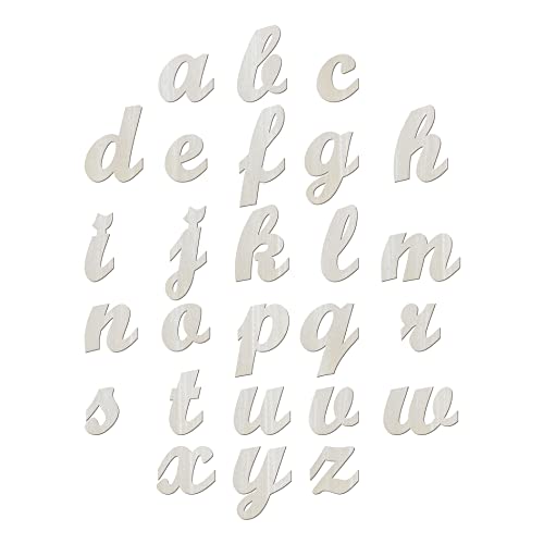 3.7 to 6 Inch 102 Pieces Wood Letters Cursive Lowercase Unfinished Thin Wooden Alpabets a-z for Crafts Cregugua