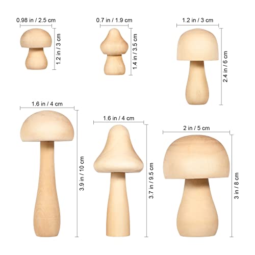 ARTIBETTER 6Pcs Wooden Mushroom Set Unfinished Mushrooms Unpainted Mushroom Figures for DIY Arts Crafts Projects ARTIBETTER
