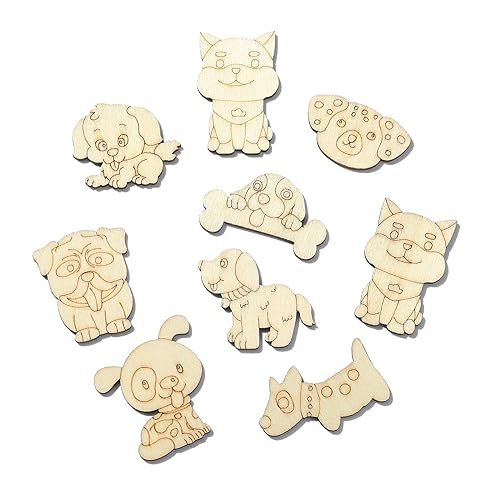 UR Urlifahall 100 Pcs Puppy Dog Wood Cutouts Ornaments Unfinished Wood Pieces Blank Wooden Ornaments Paint Slices for DIY Craft Decorative UR URLIFEHALL