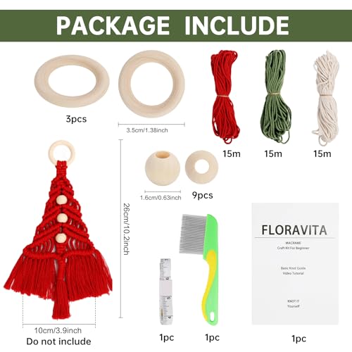 Macrame Kit for Beginners with Step-by-Step Video Tutorials Christmas Tree Craft Starter Kit for Adults Kids DIY Wall Hanging Art Decor Festive FLORAVITA