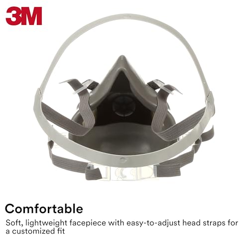 3M Half Facepiece Reusable Respirator 6200, NIOSH, Four-Point Harness, Comfortable Fit, Dual Airline Supplied Air Compatible, Bayonet Connections, 3M