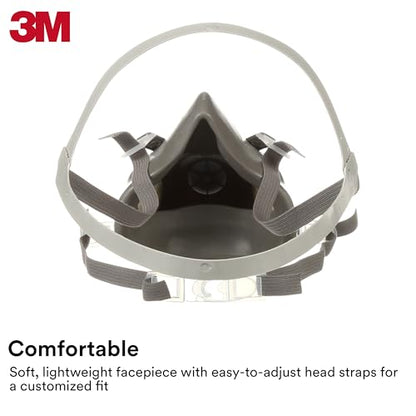 3M Half Facepiece Reusable Respirator 6200, NIOSH, Four-Point Harness, Comfortable Fit, Dual Airline Supplied Air Compatible, Bayonet Connections,