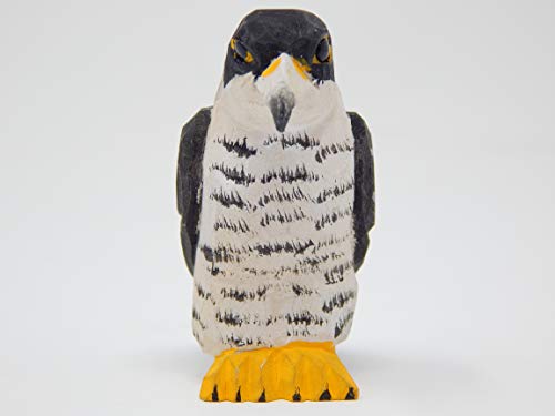 Selsela Peregrine Falcon Hawk - Small Wood Art Figurine - Falconry Kestrel Bird of Prey Unique Art Carving Decoration Miniature Animals Selsela