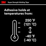 3M Super-Strength Molding Tape, 1/2 in x 15 ft, High Strength Double-Sided Adhesive, Permanently Attaches Side Moldings, Trim and Emblems to Interior 3M