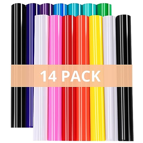 HTVRONT Permanent Vinyl for Cricut Machine - 14 Pack Glossy Adhesive Vinyl, 12" X 12" Permanent Vinyl Bundle for Craft Projects, Permanent Adhesive - WoodArtSupply