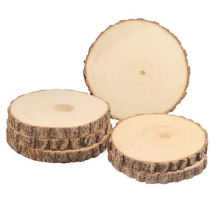 6 PCS 8-9 Inch Natural Wood Slices, Unfinished Paulownia Wood Circles with Barks for Coasters, DIY Crafts, Christmas Rustic Wedding Ornaments and - WoodArtSupply