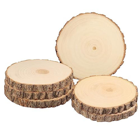 6 PCS 8-9 Inch Natural Wood Slices, Unfinished Paulownia Wood Circles with Barks for Coasters, DIY Crafts, Christmas Rustic Wedding Ornaments and GNIEMCKIN