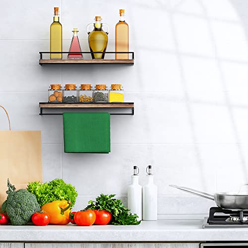 Meangood Floating Shelves Wall Mounted Set of 2, Rustic Wood Wall Storage Shelves for Bedroom,Living Room,Bathroom, Kitchen Torched Wood Meangood