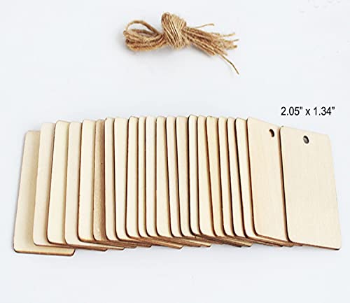 100 Pcs Unfinished Wooden Tags, Blank Wood Tags Crafts Labels with Hole and Hemp Rope, for Craft Projects, DIY Birthday Wedding Christmas Hanging