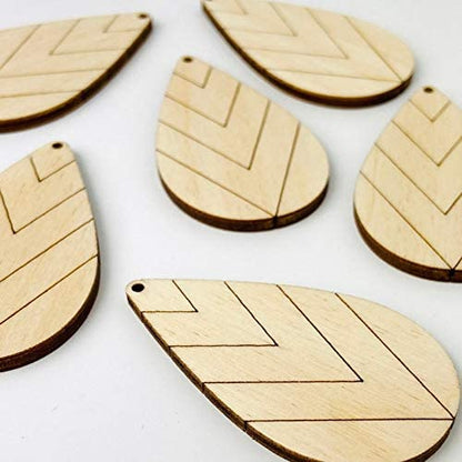 ALL SIZES BULK (12pc to 100pc) Unfinished Wood Cutout Wide Chevron Lines Sectioned Teardrop Tear Drop Earring Jewelry Blanks Crafts Made in Texas