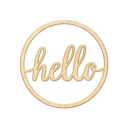 Woodums Circle Hello Script Wood Sign Décor Wall Art for Gallery Wall or Front Door Entryway - Unfinished 24"