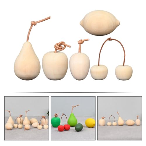 Artibetter 5pcs Unfinished Wooden Peg Dolls Unpainted Pear Apple Lemon Cherry Figure Wooden Fruits Decoration for Craft Thanksgiving Christmas Home ARTIBETTER