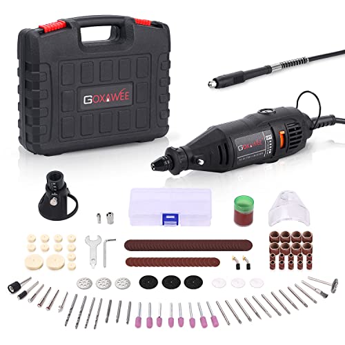 GOXAWEE Rotary Tool Kit with MultiPro Keyless Chuck and Flex Shaft -140pcs Accessories Variable Speed Electric Drill Set for Handmade Crafting GOXAWEE