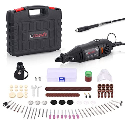 GOXAWEE Rotary Tool Kit with MultiPro Keyless Chuck and Flex Shaft -140pcs Accessories Variable Speed Electric Drill Set for Handmade Crafting
