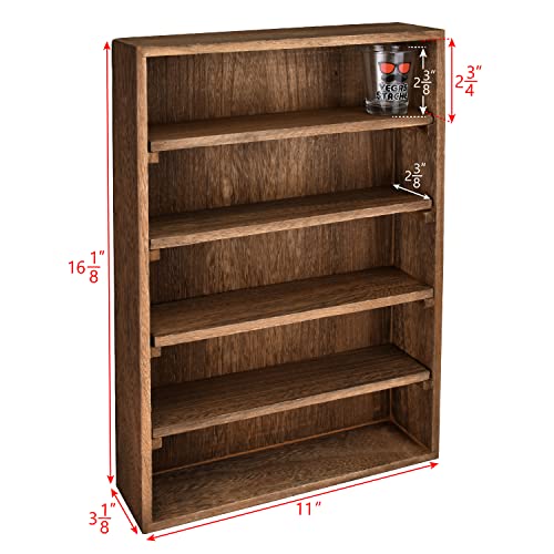 Ikee Design Wooden Wall-Mounted Display Shelves Rack for Collectibles-Figures,Shot Glasses,Spice Can,Cosmetics or Perfume-5 Adjustable Height Ikee Design