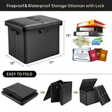 DocSafe Storage Ottoman with Lock,Fireproof Folding Ottoman Foot Rest Stool Storage Chest with Storage Safe for Important Documents,Waterproof 17 DocSafe