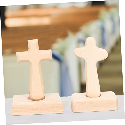 Yardenfun 2pcs Christian Cross Stand up Cross Desktop Cross Decorations Crucifix Handheld Cross Jesus Cross Charms Wooden Cross Ornament Wood Cross Yardenfun