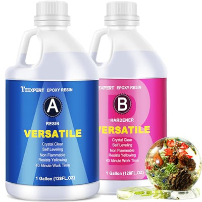 Teexpert Epoxy Resin Crystal Clear: 2 Gallon Epoxy Resin kit Fast Curing for Casting Coating Art DIY Craft Jewelry Wood Table Top Flower