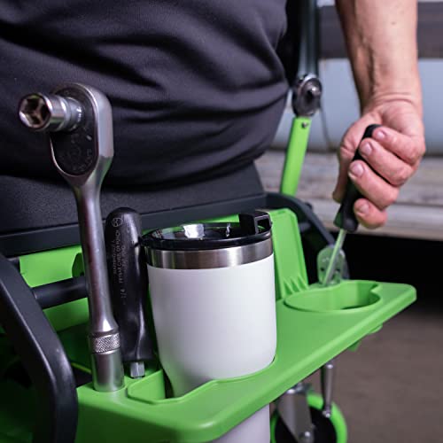 OEMTOOLS 24987 Sidekick Creeper Stool, Metal Shop Stools with Wheels, 5 Storage Seat Options, Cushioned Mechanics Stool with Wheels, Green Creeper OEMTOOLS