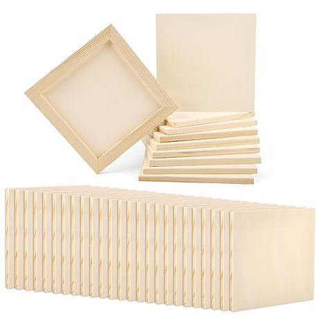 50pcs Unfinished Wood Canvas, 6x6 Inch Multipurpose Blank Wood Canvas Boards Pine Wood Panels Wood Canvases for Painting Drawing Craft DIY Art PEUTIER