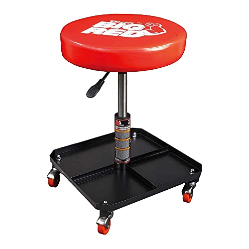 BIG RED TR6350 Torin Rolling Pneumatic Creeper Garage/Shop Seat: Padded Adjustable Mechanic Stool with Tool Tray Storage, Red Large BIG RED