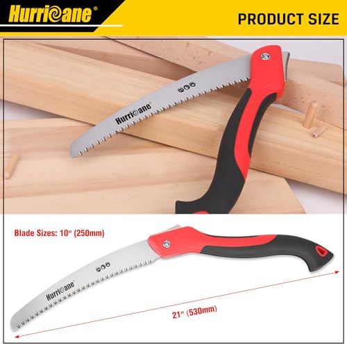 HURRICANE Pruning Saw, 10 Inch, Folding Hand Saw with SK5 Curved Blade, Triple-cut Razor Teeth, Heavy Duty Hand Saw for Tree Wood Cutting, Camping HURRICANE