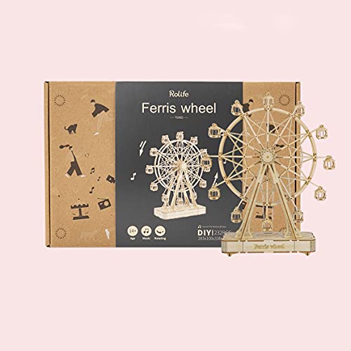 Rolife Ferris Wheel Music Box 3D Wooden Puzzle Kit for Adults and Kids - WoodArtSupply