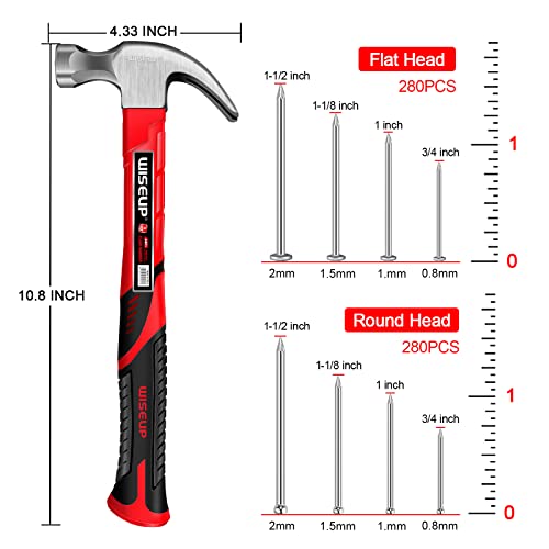 Hammer and nails Set 560pcs Wall Nails & Finish Nails For Hanging Pictures Small Hammer Set 8oz Tape Measure 10ft Basic Woodwork Tool Kit For Home WISEUP