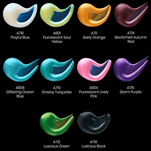 ARTEZA Iridescent Acrylic Paint, Set of 10 Dreamer Colors, 2 oz/60ml Bottles, High Viscosity Shimmer, Water-Based, Blendable Paints, Art Supplies for ARTEZA