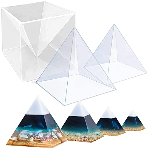 RESINWORLD Super Large Clear Silicone Pyramid Molds for Resin, 2Pcs Inner Pyramid Silicone Molds + 1Pcs Plastic Frame, Shiny Resin Mold for Chakra ResinWorld