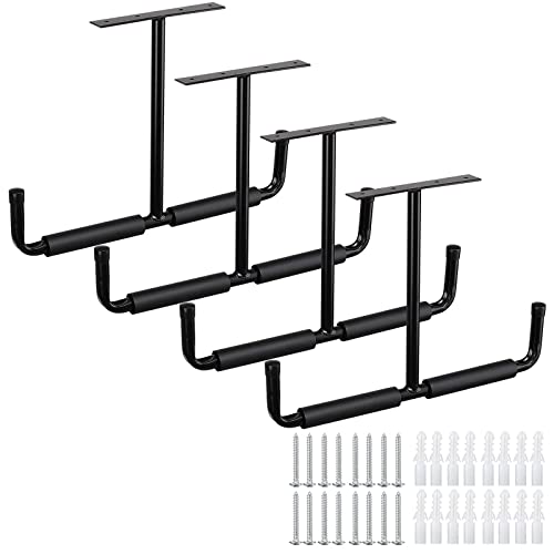 Overhead Garage Storage Hooks Rack Ceiling Mounted, Heavy Duty Utility Hooks Ladder Hangers for Pipe, Lumber, Fishing Rod and Ski Board | 4 Pack HOSKO