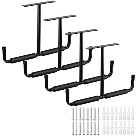 Overhead Garage Storage Hooks Rack Ceiling Mounted, Heavy Duty Utility Hooks Ladder Hangers for Pipe, Lumber, Fishing Rod and Ski Board | 4 Pack HOSKO