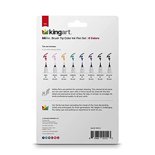 Kingart Inkline Fine Line Art & Graphic Pens, Archival Japanese Ink, Set of 8 Unique Colors