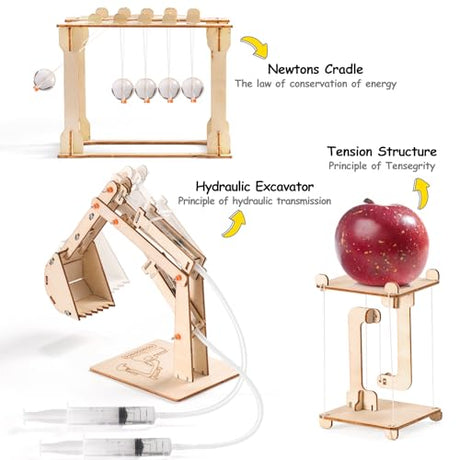 STEM Science Kits, 5 Set Building Kits for Kids Ages 8-12, 3D Wooden Puzzles, Wood Crafts for Boys 6-8, Science Experiment Projects, Woodworking Yutin