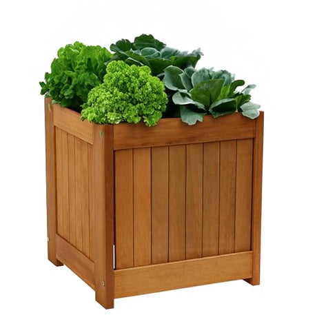 Sunnydaze Meranti Wood 16-Inch Square Planter Box with Teak Oil Finish - Set of 2 Sunnydaze