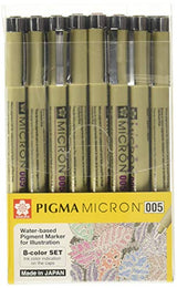 Sakura Pigma Micron 005 8 Color Set Water Based Pigment for Illustration SAKURA