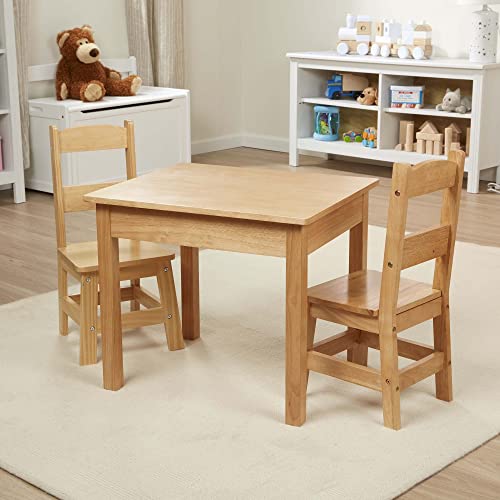 Melissa & Doug Solid Wood Table and 2 Chairs Set - Light Finish Furniture for Playroom,Blonde - WoodArtSupply