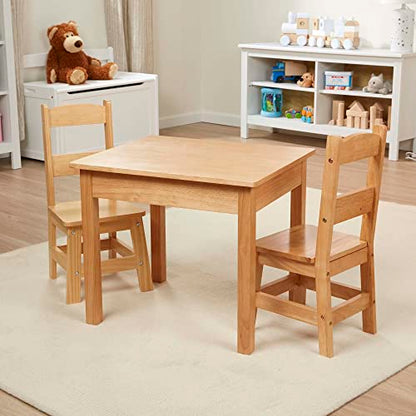 Melissa & Doug Solid Wood Table and 2 Chairs Set - Light Finish Furniture for Playroom,Blonde - WoodArtSupply