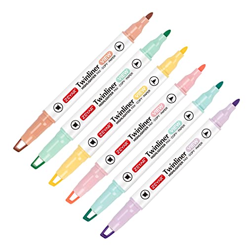 ZEYAR Clear View Tip Highlighter, Dual Tips Marker Pen, See-Through Chisel Tip and Fine Tip, Water Based, Assorted Colors, Quick Dry,No bleed(6 - WoodArtSupply