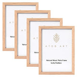 ATOBART 5x7 Picture Frame Made of Solid OAK Wood Covered by Real Glass,5x7 Natural Wood Photo Frame for Wall Mounting or Table Top Display,Set of 4 ATOBART