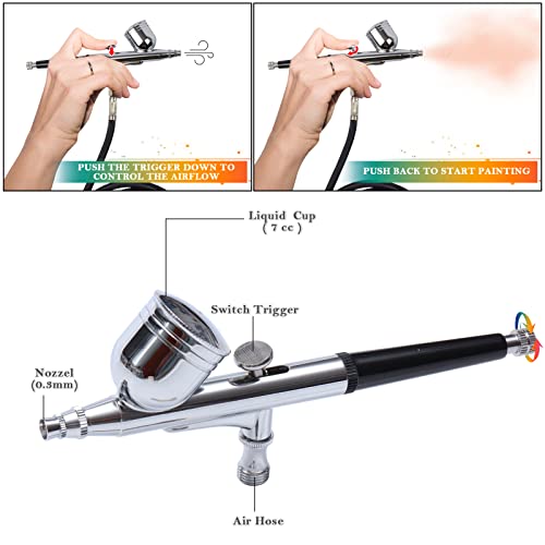 Orcair Powerful 40PSI Adjustable output Airbrush Kit,Dual Action Multi-Function Air Brush Compressor Set For Painting Make Up Decoration Art Craft Orcair