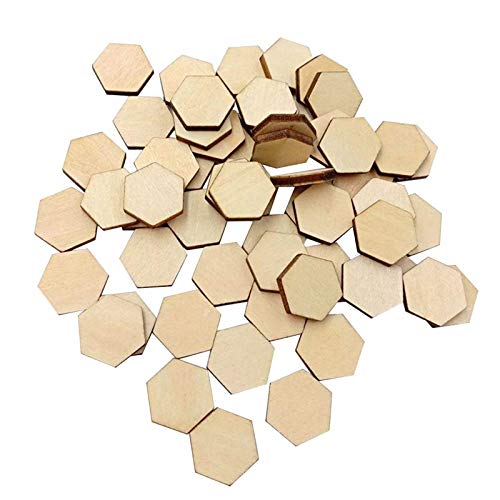 50 Pieces Small Hexagonal Shape Unfinished Wood DIY Crafts Wooden Cutouts Wood Discs Slices for Home DIY Projects Craft Decor, 1.57 Inches/40mm